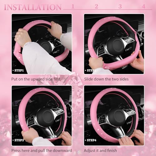 Bling Diamond Pink Leather Steering Wheel Cover (All Pink 1PCS)