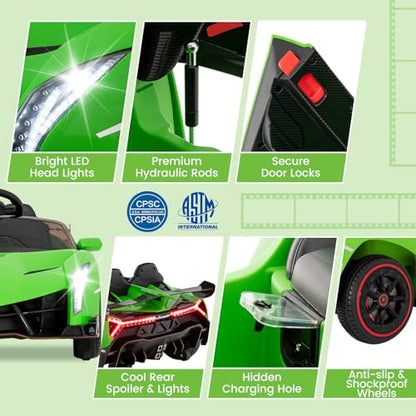 Ride on Car Lamborghini Licensed 12V Battery Powered 4WD Sports Car with Remote Control (Green)