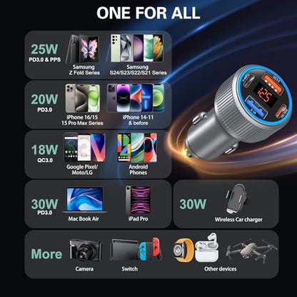 USB C Car Charger (Gray / 3-Pack)