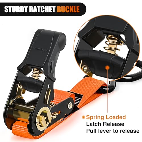 Ratchet Tie Down Straps 4500LBS Break Strength 1”×15’ Orange 4 Pack (1in x 15ft Ratchet Straps 4Pcs / Straps)
