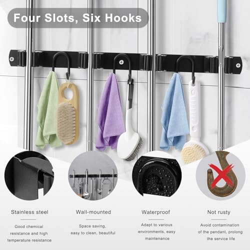 Broom Holder Wall Mount (Black-1 Pack)