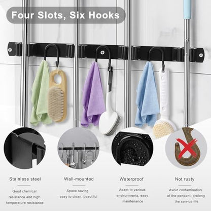 Broom Holder Wall Mount (Black-1 Pack)