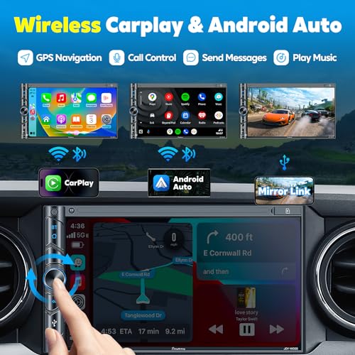 Upgrade Wireless Double Din Car Stereo with Carplay (Black Wireless Car Stereo)