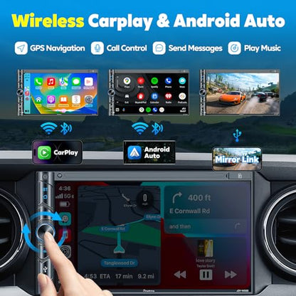 Upgrade Wireless Double Din Car Stereo with Carplay (Black Wireless Car Stereo)