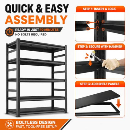Garage Shelving Adjustable Metal Storage Shelves with Anti‑Tip Safety Kit (Reinforced 72"H×35.4"W×15.7"D)