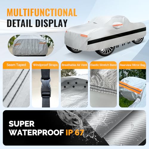 30 Layers Truck Car Cover for Automobiles All Weather Waterproof (Silver / Fit Truck 191"-210")