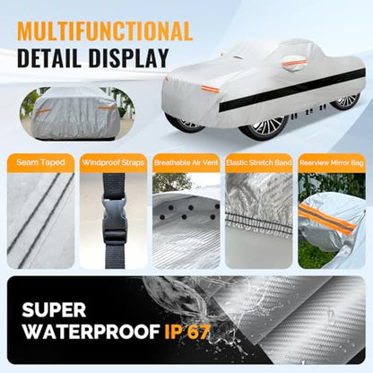 30 Layers Truck Car Cover for Automobiles All Weather Waterproof (Silver / Fit Truck 231"-250")