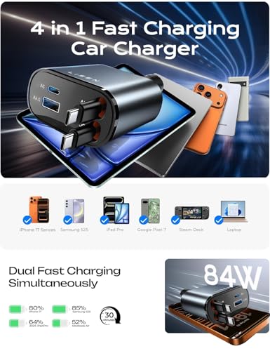 Retractable Car Charger (Grey-Dual C / 31.5 Inch)