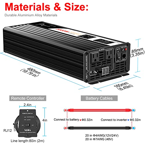3000W Pure Sine Wave Inverter 72V DC to 120V AC Converter for Golf Cart (72V 3000W)