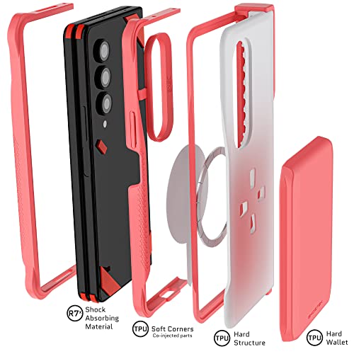 EXEC Wallet Galaxy Z Fold4 Case for Women with Detachable Magnetic Card Holder and Hinge Protection Supports Wireless Charging Phone Cover Designed for 2022 Samsung Galaxy ZFold4 (Galaxy Z Fold 4 / Pink)