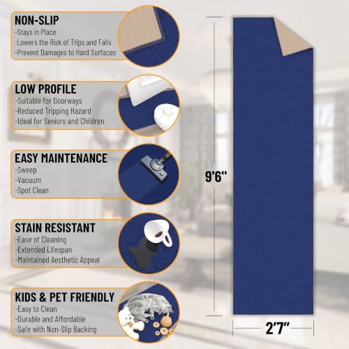 3x10 Hallway Runner Rug (Solid Navy Blue)