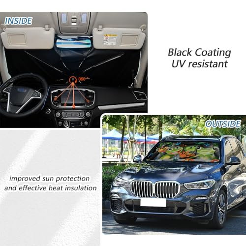 Frogs Car Windshield Sun Shade Umbrella Car Windshield Foldable Accessories Blocks Uv Rays Keeps Car Cool Car Foldable Umbrella Sunshade for Front Window Universal (One Size / Frogs)