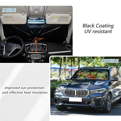 Frogs Car Windshield Sun Shade Umbrella Car Windshield Foldable Accessories Blocks Uv Rays Keeps Car Cool Car Foldable Umbrella Sunshade for Front Window Universal (One Size / Frogs)