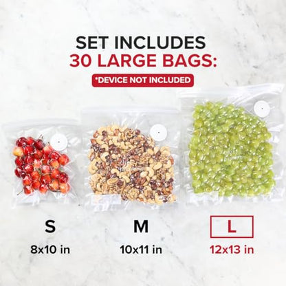 Reusable Vacuum Sealer Bags for Food (30 Large Bags (12x13 in))