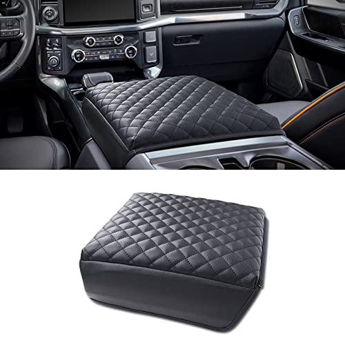 F150(2021-2025) Center Console Cover, Thick Armrest Cushion, Funda para consola de coche, Car Interior, Vegan Leather, Armrest Protector (2021~2025, Full Cover Black), F150 Accessories (2021~2025 / FULL COVER BLACK)