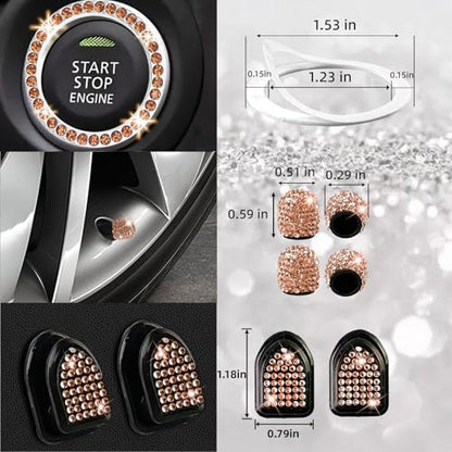 27 PCs Gold Champagne Bling Car Accessories Set for Women (Gold Champagne)