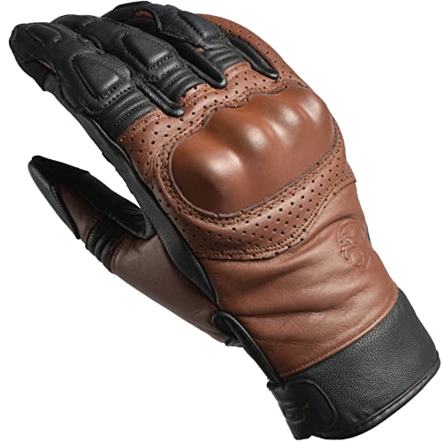 Leather Motorcycle Motorbike Knuckle Protection Powersports Gloves (Black/Brown / Large)