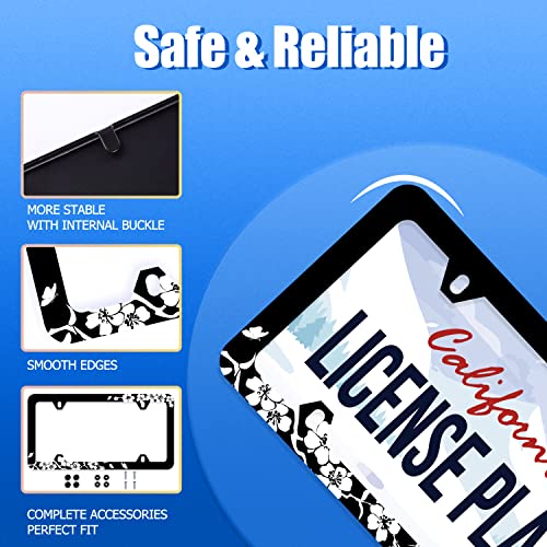 2Pcs Cherry Blossom License Plate Frame Stainless Steel Accessory12.3x6.3In (【2Pcs】Black White Cherry Blossoms)