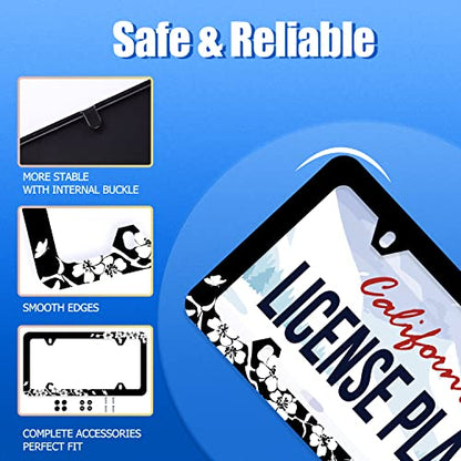 2Pcs Cherry Blossom License Plate Frame Stainless Steel Accessory12.3x6.3In (【2Pcs】Black White Cherry Blossoms)