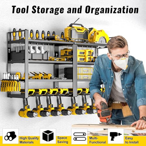 Power Tool Organizer Wall Mount (4-Tier 8 Drill Holders)