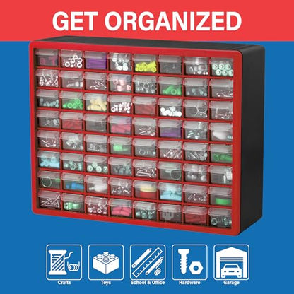 64 Drawer Plastic Storage Cabinet (Red / 64 Drawer / 1 Pack)