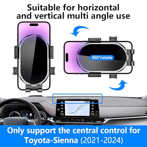 Car Phone Holder Center Console Organizer For Toyota Sienna 2021 2022 2023 2024 【Not Fit Sienna 2025】Auto Accessories Screen Bracket Interior Decoration Cell mobile Phone Mount holders case accessory (for Sienna 2021-2024【Not Fit 2025】)