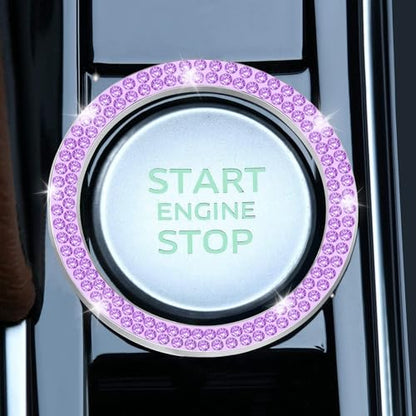 2 PCS Crystal Double Rhinestone Car Engine Start Stop Decoration Ring (Double Purple)