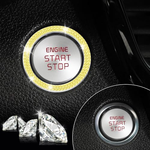 2 PCS Crystal Double Rhinestone Car Engine Start Stop Decoration Ring (Double Lemon-yellow)