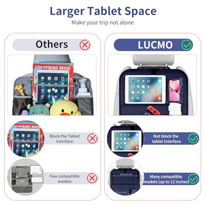 Car Backseat Organizer with Foldable Tablet Holder (Dark Blue-3 / 2 Pack with Food Tray)