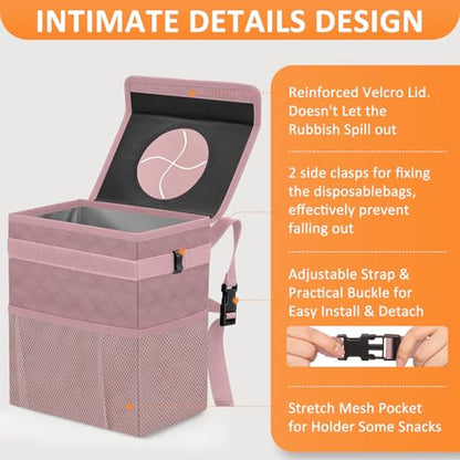 Car Trash Can with Lid Leak Proof Car Accessories for Women (2.2 Gallons / Quilted-Pink)