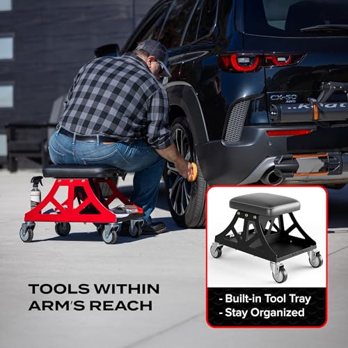 Vyper Low Pro Garage Stool with Removable Seat for Mechanics (Black Seat, Black Frame)