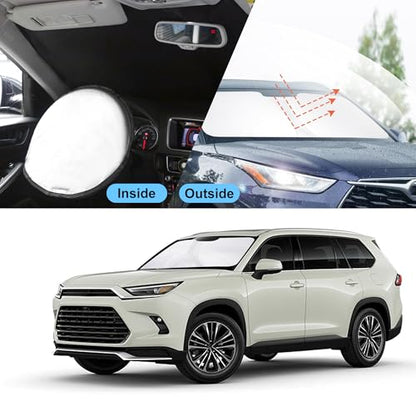 Sun Shade for Toyota Grand Highlander 2024 2025 2026 Accessories Windshield Sun Shade Window Shade UV Rays Protection Sun Visor Cover with Steering Wheel Sunshade Storage Bag (Windshield Shade for Grand Highlander 2024-2026)