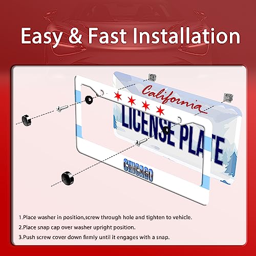 Chicago Flag License Plate Frame Stainless Steel Car Accessory 6.3x12.3In (Chicago flag)