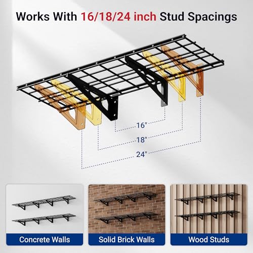 12-inch-by-72-inch Wall Shelf Garage Storage Rack Wall Mounted Floating Shelves,1x6ft,Black, 2-Pack, Classic Series (Black / 2 pack-1x6 ft)