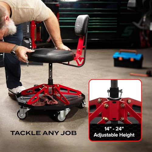 Vyper Robust Steel Sport Shop Chair for Mechanics (Black Seat, Red Frame)