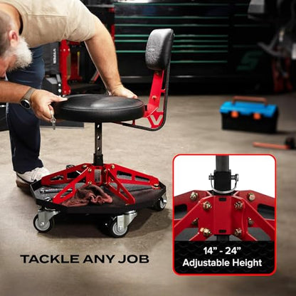 Vyper Robust Steel Sport Shop Chair for Mechanics (Black Seat, Red Frame)