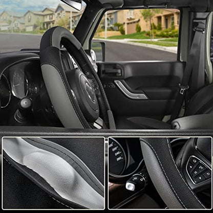 Car Steering Wheel Cover for F150 Tundra Range Rover 15.5" (Large size[15 1/2''-16''] / Black and Gray)