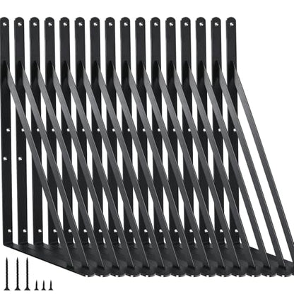 16 Pack L16 x H 10" Black Heavy Duty Shelf Brackets with Screws Metal Shelf Brackets Shelf Support Angle Brackets for Shelves L Brackets Heavy Duty Floating Shelf (16 Pack-Black / 16''x10'')