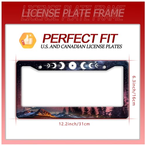 Moon Phase License Plate Frame Stainless Steel Starry Sky License Holder (Moon Phases Forests)