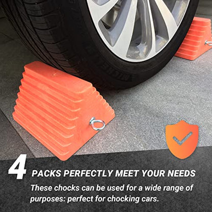 Premium 4 pcs Heavy Duty Wheel Tire Chocks (Orange-4 pcs)