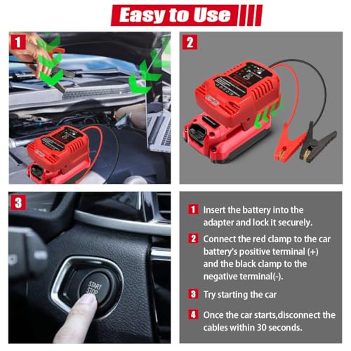 Jump Starter Adapter for Craftsman 20V V20 Battery with Jumper Cable Clamps Portable Car Charger Jump Starter (For Craftsman)