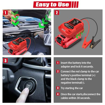 Jump Starter Adapter for Craftsman 20V V20 Battery with Jumper Cable Clamps Portable Car Charger Jump Starter (For Craftsman)