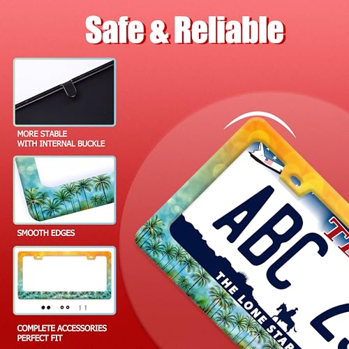Palm Tree License Plate Frame Stainless Steel Tropical License Holder (Tropical Hawaii Palm Tree)