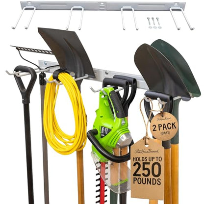 Garage Tool Organizer (72" Heavy Duty Steel Rack | 8 Hooks | Holds 500lbs / GRAY)