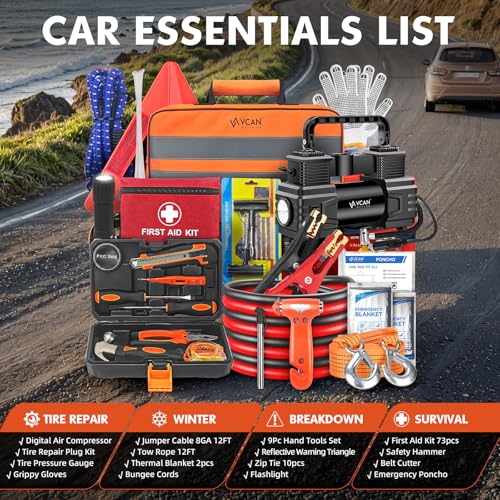 Car Emergency Kit with Portable Air Compressor