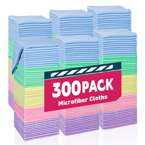 Microfiber Towels Bulk (5 Colors Assorted / 300 Pack)