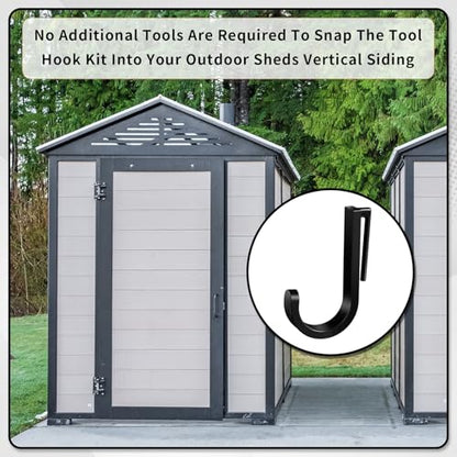 4 Pcs J Tool Hooks Plastic Multi Purpose Shed Accessories for Wall Black Shed Hanger Storage for Garage Hanging Shovel Rake Sports Equipment