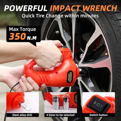 Electric Car Jack 5 Ton 12V Floor Jack (Red Jack+Portable Wrench)