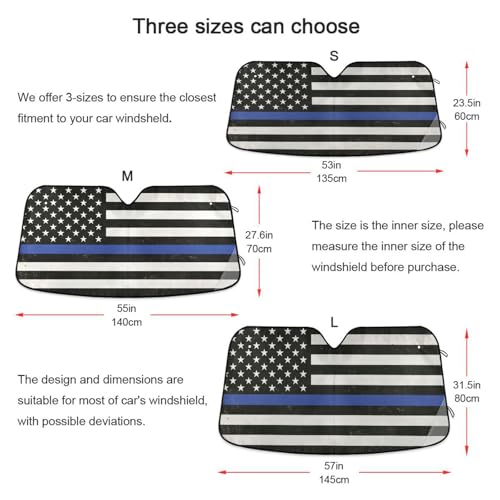 Car Windshield Sun Shade USA American Police Flag Thin Blue Line Foldable Car Front Windshield Sunshade Blocks UV Rays Sun Visor Sun Heat Protection for Car Truck SUV to Keep Your Vehicle Cool (Small / USA American Flag02)