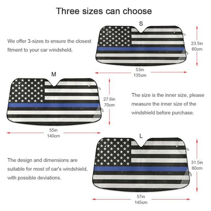 Car Windshield Sun Shade USA American Police Flag Thin Blue Line Foldable Car Front Windshield Sunshade Blocks UV Rays Sun Visor Sun Heat Protection for Car Truck SUV to Keep Your Vehicle Cool (Small / USA American Flag02)